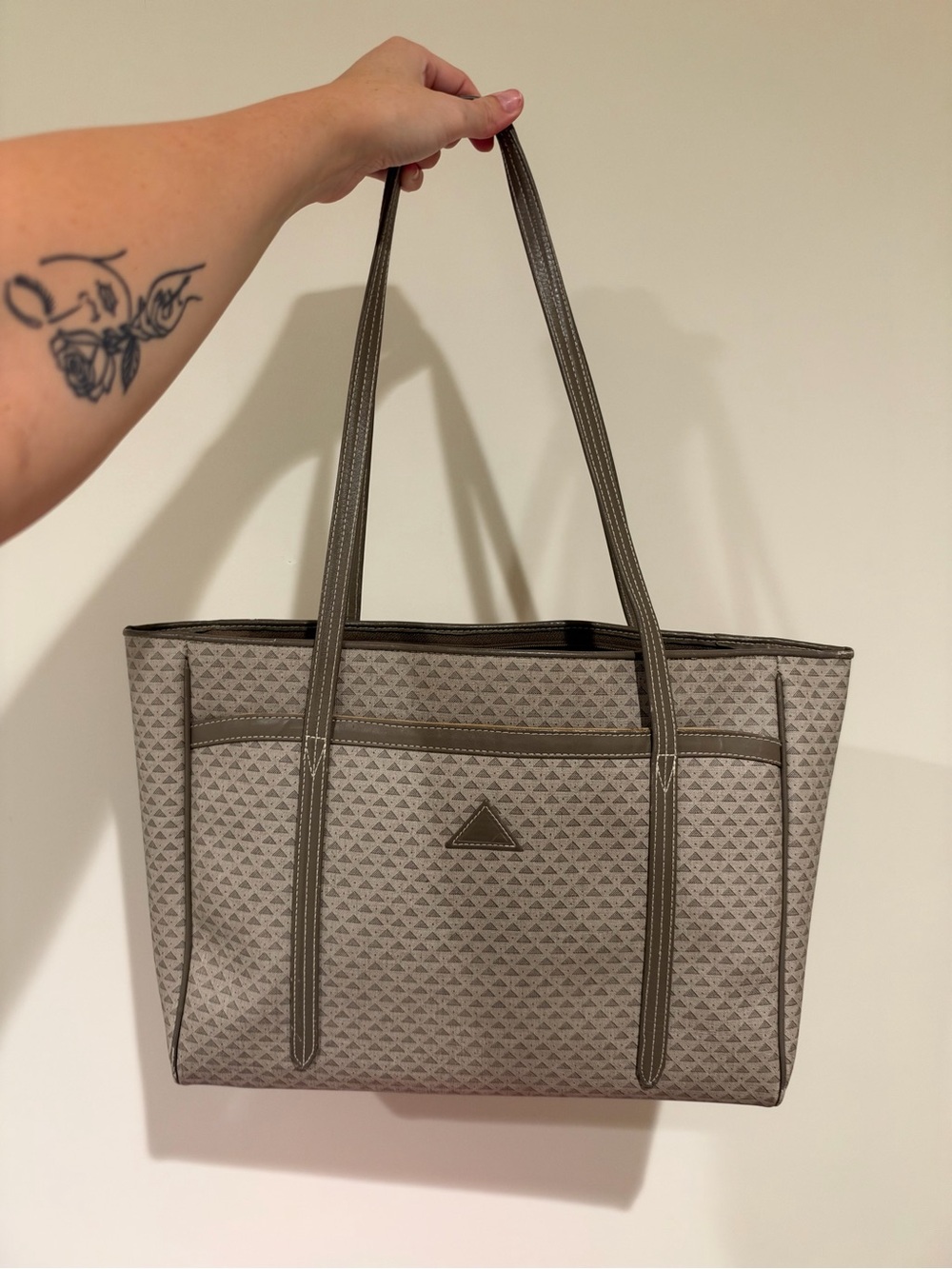 Vintage Liz Claiborne Taupe Patterned Tote Bag